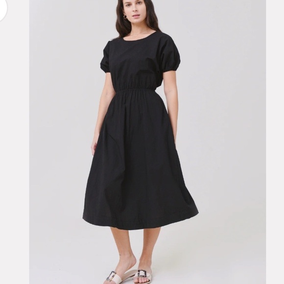 Stateside Black Summer Midi Dress Puff Sleeve Sz Large Coastal Beachy - Picture 5 of 13